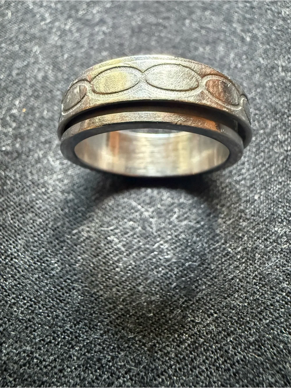 Men's Stainless Steel Spinner Band Ring - Textured Orbit Design